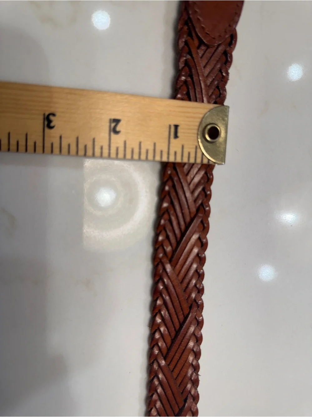 Fossil Braided Leather Belt in Brown with Brass Buckle
